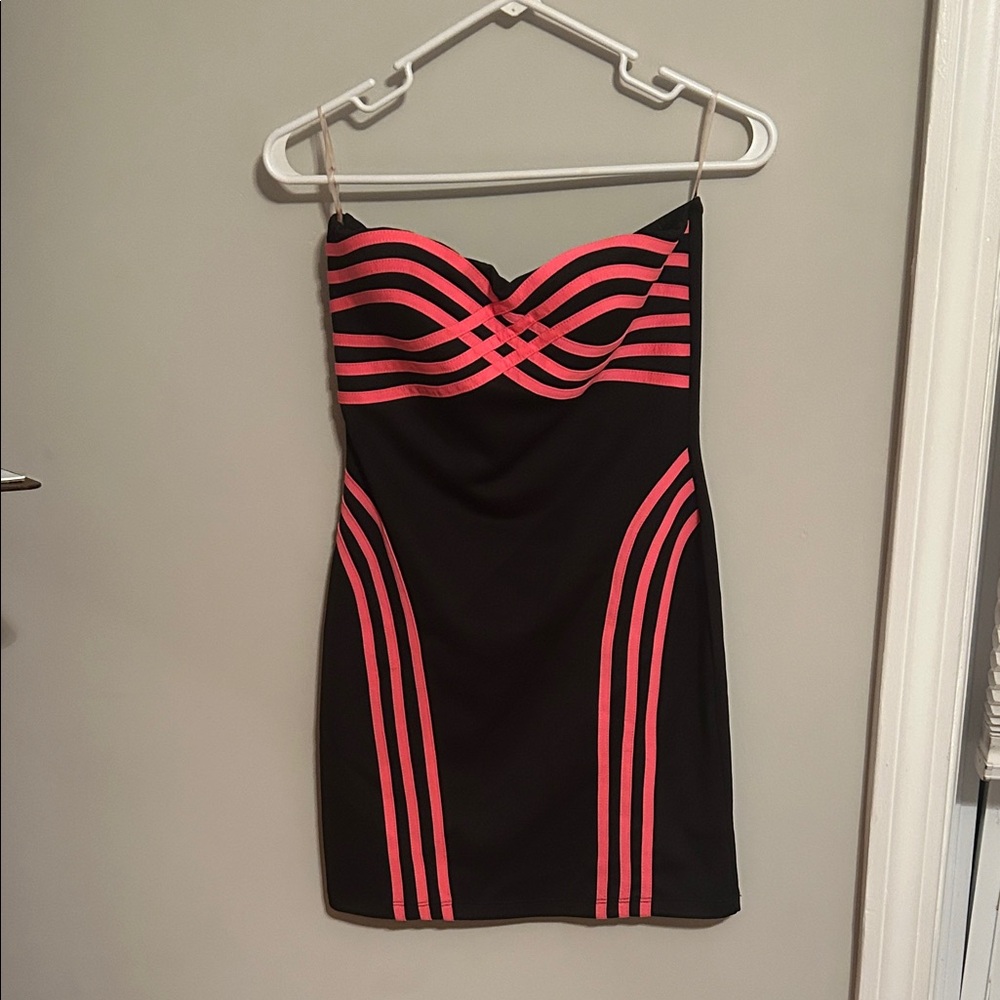 Love Culture Strapless Dress in Black and Pink